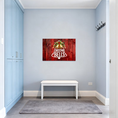 Christmas Christmas Bells On Red Wood Background