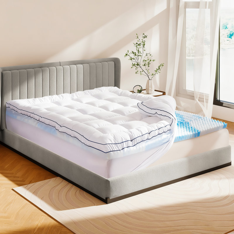 4-Inch Double Layer Mattress Topper - 2-Inch Memory Foam + 2-Inch Cooling Cover for Back Pain Relief, Queen