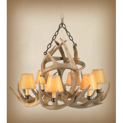 Lustre classique/traditionnel 6 lumières ombré avec accents antler