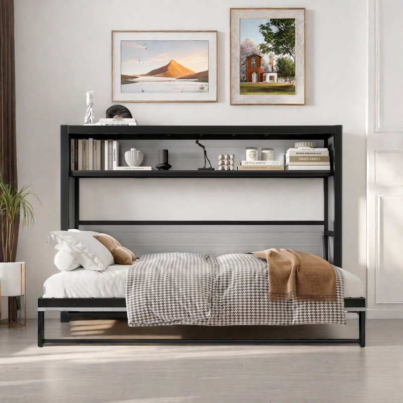 Lit escamotable avec tablettes Murphy, Gris