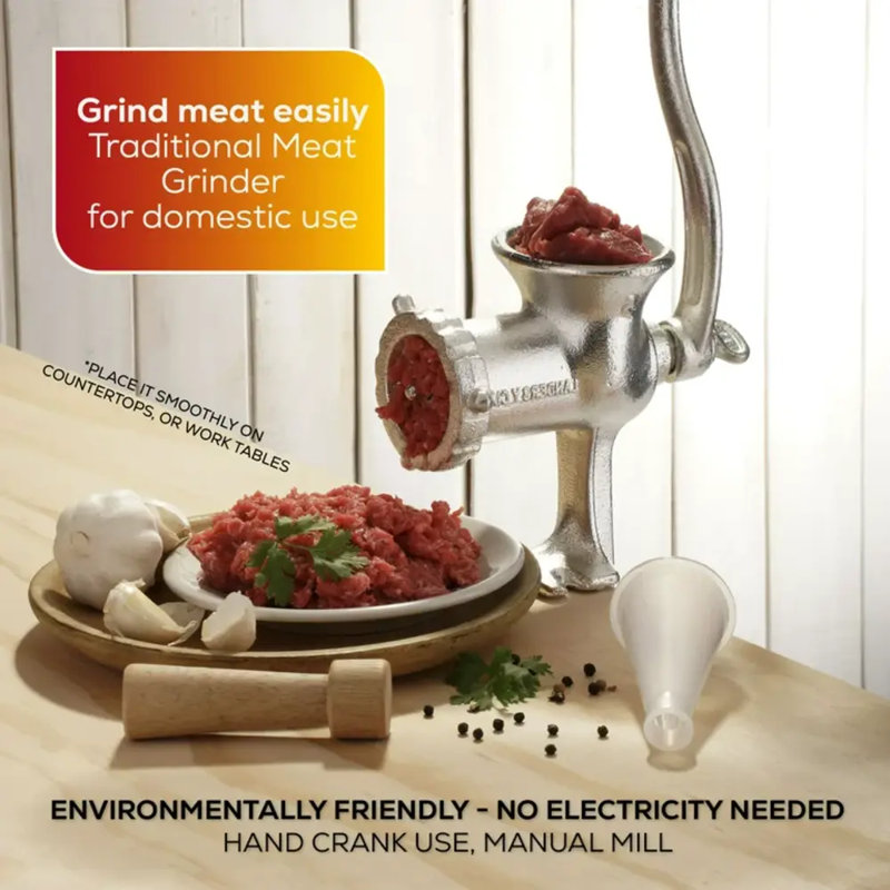 Corona Cast Iron Manual Meat Grinder & Sausage Stuffer, Heavy-Duty Meat Mill with Countertop Clamp and Food-Safe Tin Coating