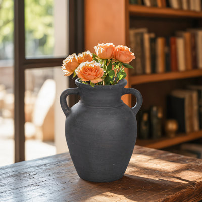 Keneen Handcrafted Terracotta Pottery Vase with Amphora Shape and Handles - Rustic Decorative Accent for Home Decor