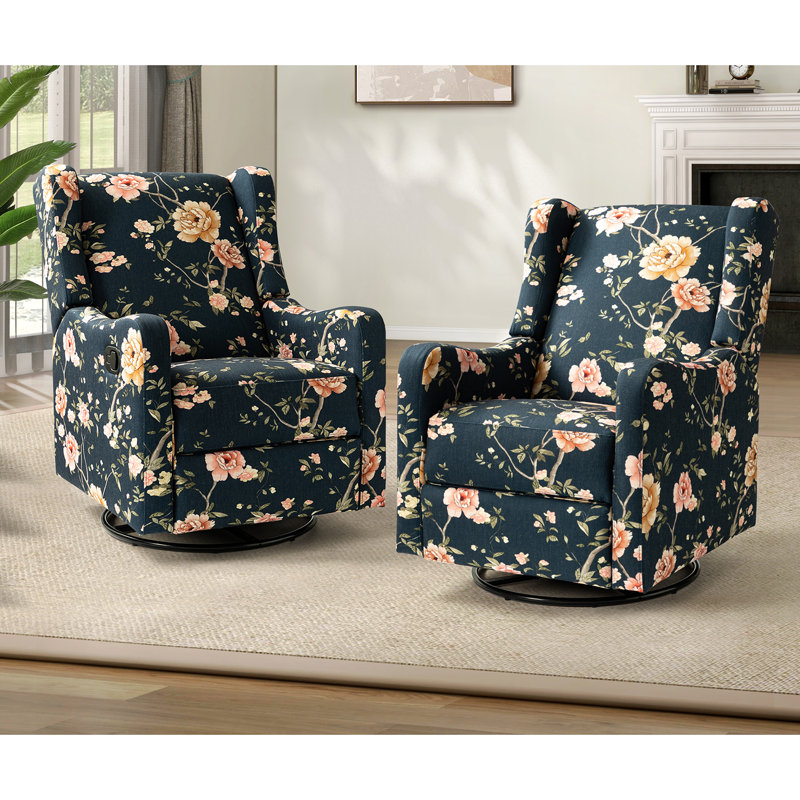 Antonanzas Floral Manual Swivel Rocker Recliner, Blue/Pink Polyester Blend