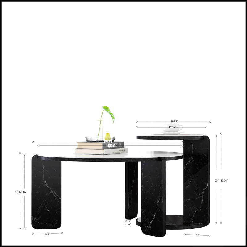 Ensemble de 2 tables basses rondes gigognes avec plateau en pierre frittée, parfaites pour les petits espaces et les intérieurs modernes, 32,68