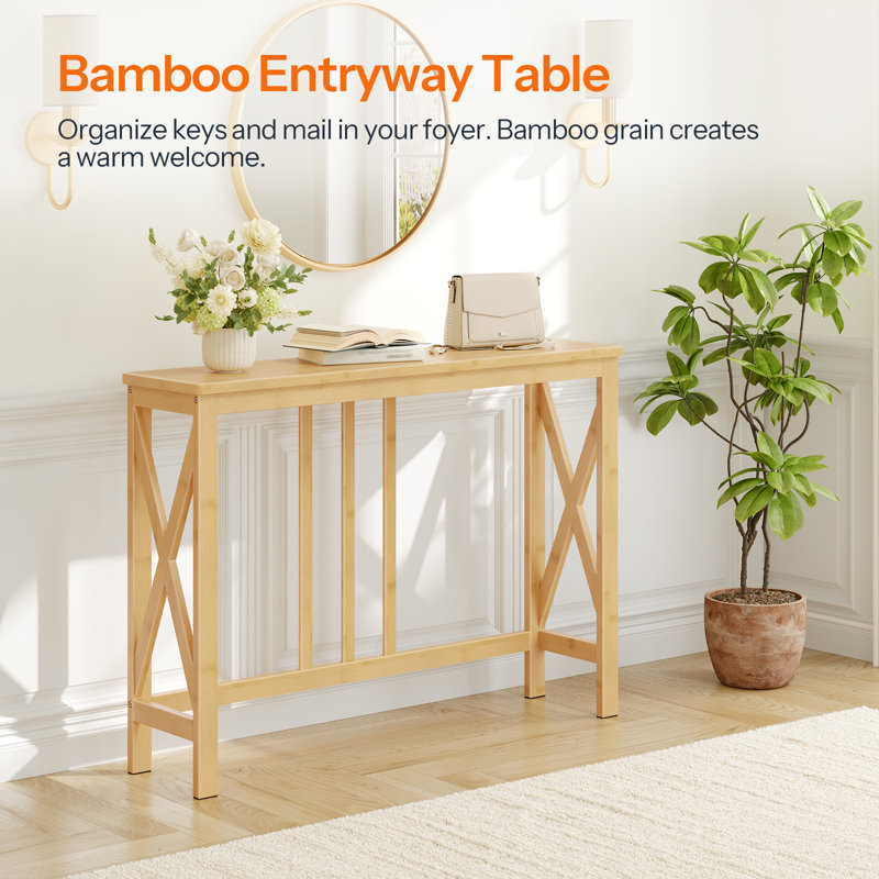 39.4'' W Narrow Console Table, Bamboo Sofa Table for Small Spaces
