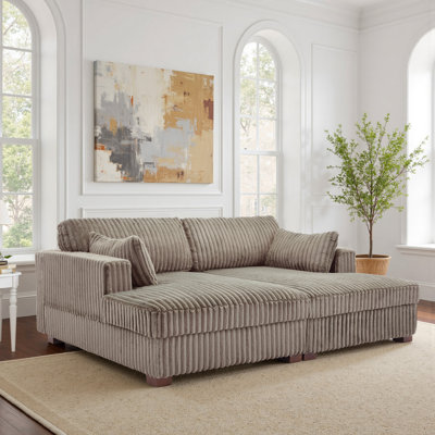 Bentura Oversized Upholstered Light Brown Faux Rabbit Fur Flannel  Sleeper Sofa Bed Lounge sofa with Armrests & Throw Pillows