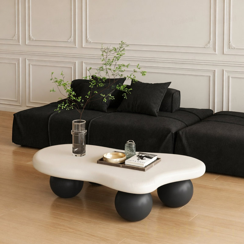Table basse en forme de nuage avec 3 pieds sphériques pour le salon, Blanc