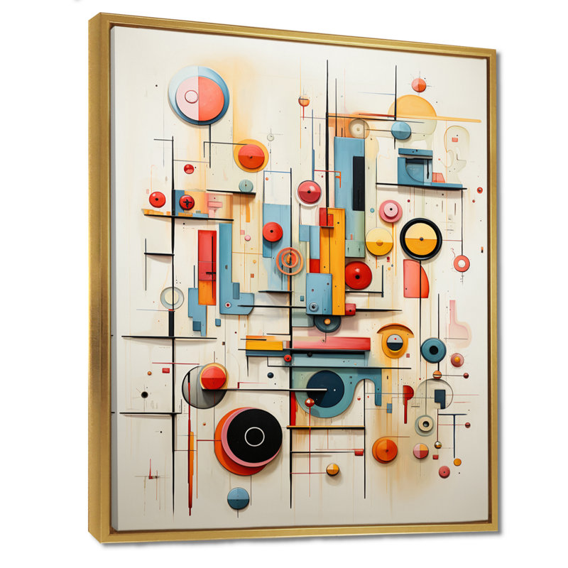 Art géométrique rétro Mid Century, H 32 po x l 16 po x P 1 po, Toile avec cadre flottant or
