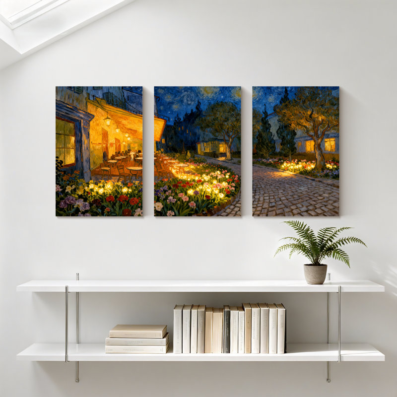 «Abstract Van Gogh Inspired Garden Night», ensemble de 3 reproductions d'art sur toile, H 18 po x l 36 po