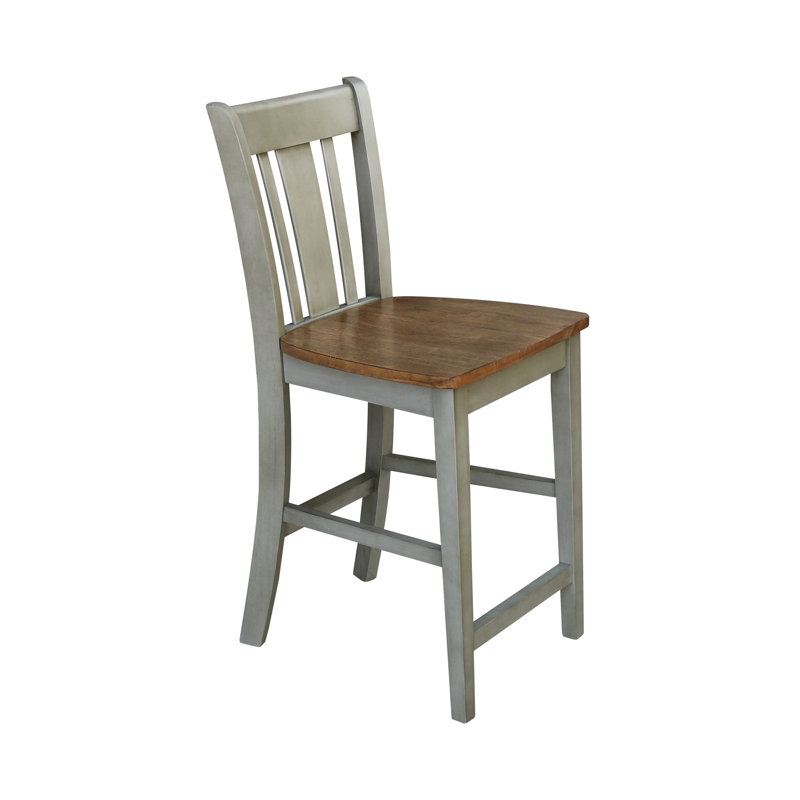  Tabouret de comptoir en bois massif Guzik, Tabouret de comptoir (siège d'une hauteur de 24 p, Hickory / pierre