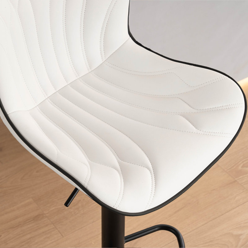 Swivel Height Adjustable Bar Stools Faux Leather Upholstered Counter Stools With Metal Frame, White