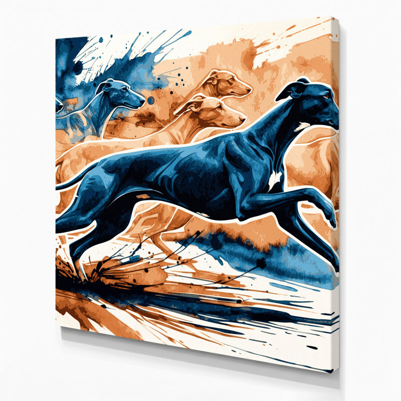 «Dogs Whippet», art mural sur toile beige, H 12 po x l 12 po