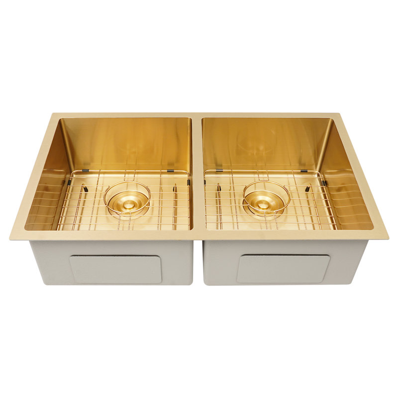31x18” Double Bowl Kitchen Sink, Stainless Steel with Grids & Drainers