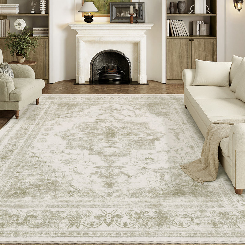 Elaine Machine Washable Oriental Area Rug with Non-Slip Backing, Rectangle 9' x 12'