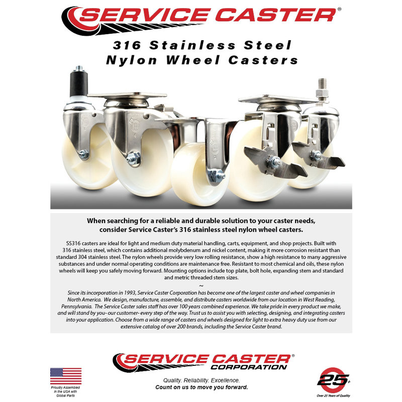316SS Nylon Wheel Swivel Expanding Stem Caster Lock Brake SCC