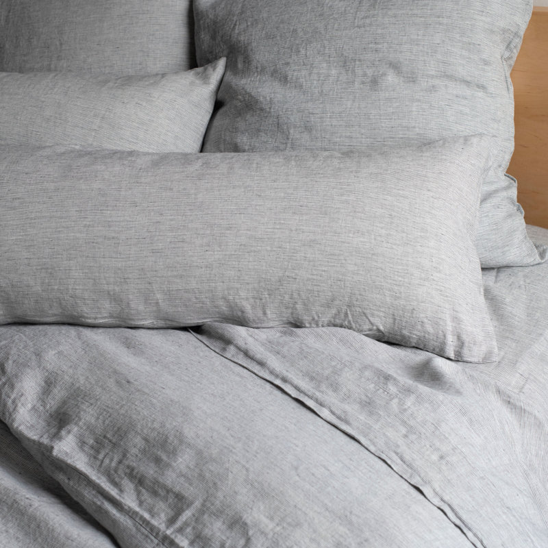 100% French Linen Pillowcase Set, Standard Pillowcase, Shadow Pinstripe