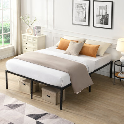 King Size Heavy Duty Metal Bed Frame In Black - Quick & Simple Assembly, No Squeak Or Shaking, Supports 1000 Pounds, Even Mattress Support, Under Space For Storage, Holes Attachments Quiet Setup,