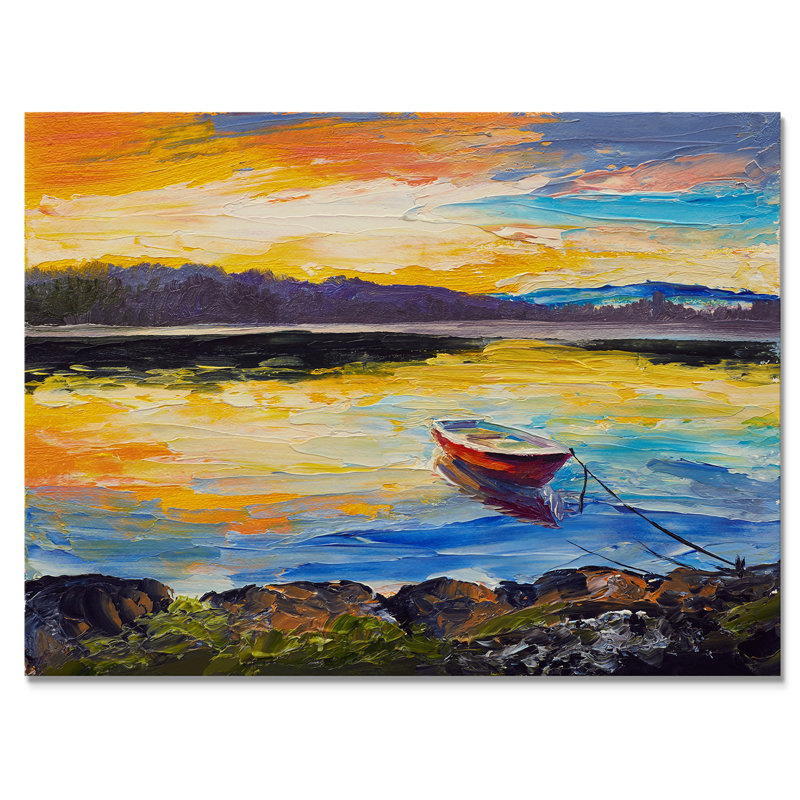 «Fishing Boart on Ocean Scenery», reproduction d'art sur toile, H 8 po x l 12 po x P 1 po, Toile tendue