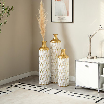 Vase de plancher en métal de style moderne, décoration de maison en forme de gouttelette, ensemble de 3 pièces de vase en métal blanc