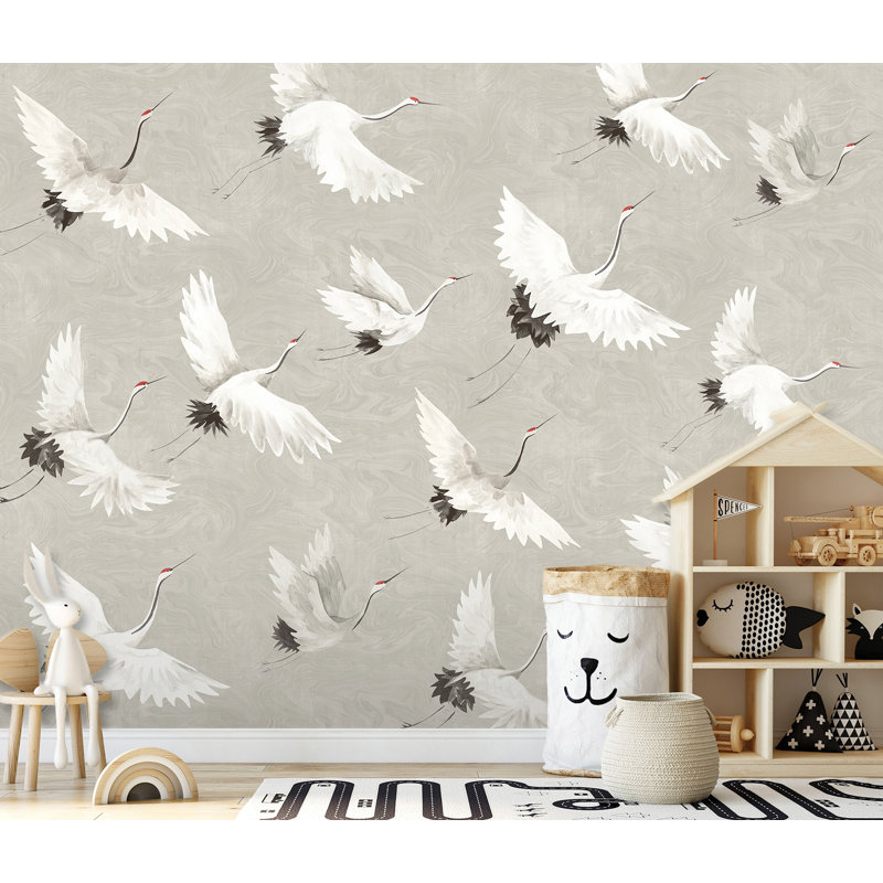 Crane You Later Dove Grey Washable Wall Mural