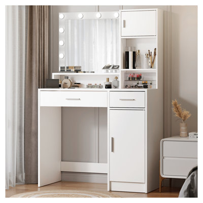 Coiffeuse blanche avec miroir lumineux et grand tiroir de rangement pour chambre à coucher