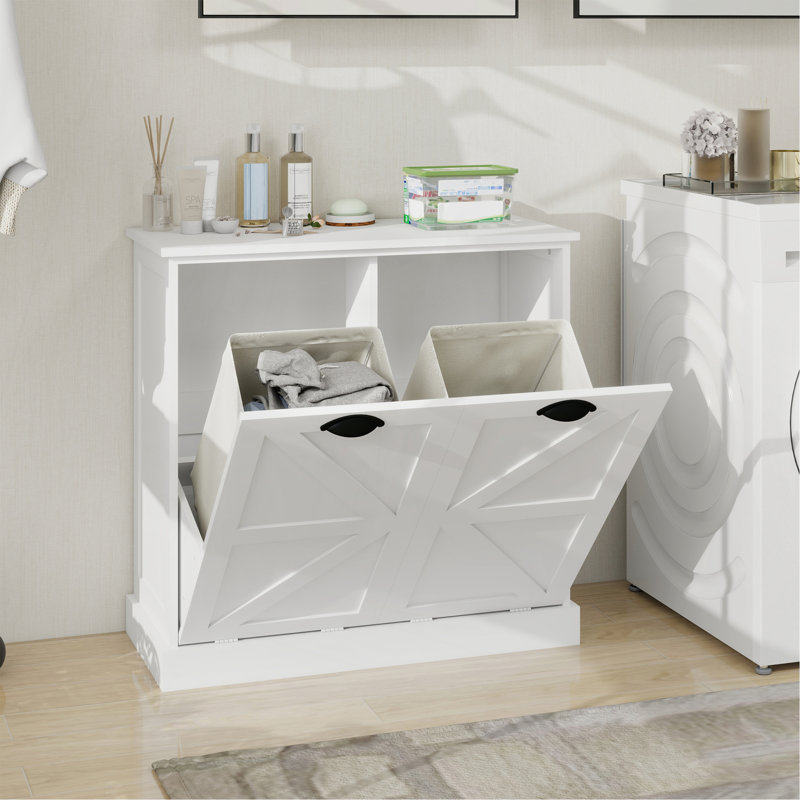 Armoire de trieur de linge à deux compartiments inclinable - blanc