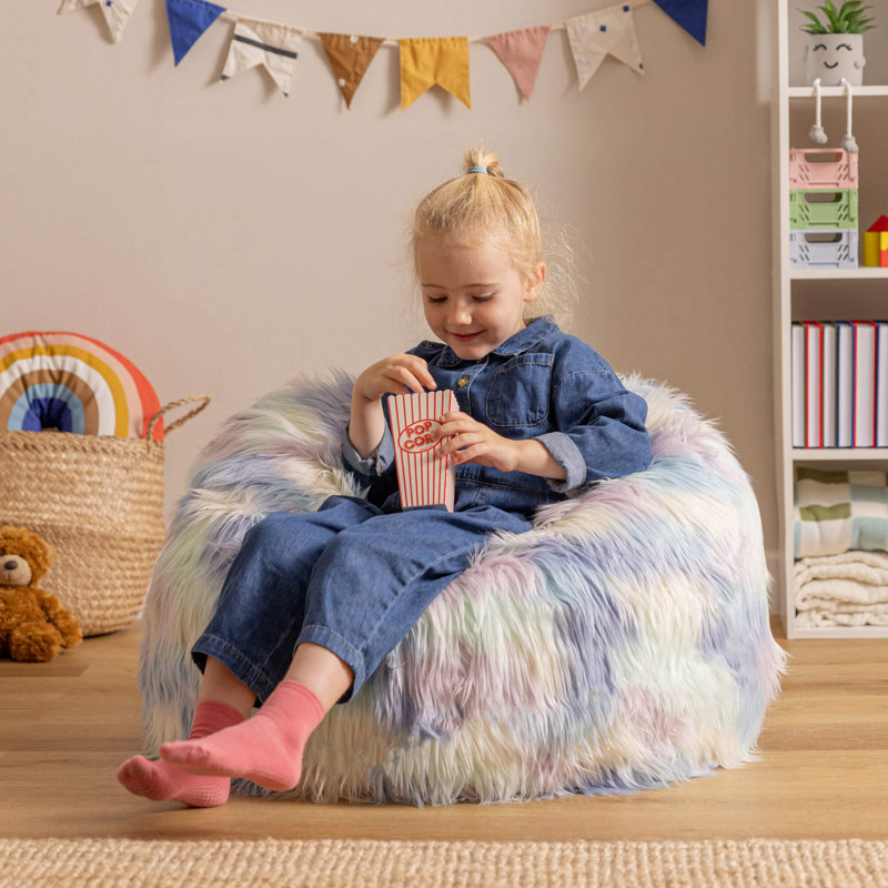 Kids Classic Luxury Faux Fur Bean Bag, Unicorn