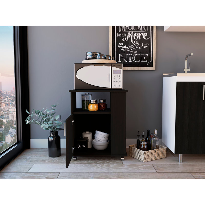 Armoire à micro-ondes, porte simple, trois tablettes latérales - noir, Noir