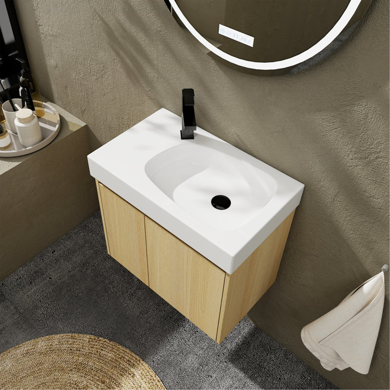 Meuble-lavabo élégant et fonctionnel avec lavabo en céramique et conception murale, Chêne