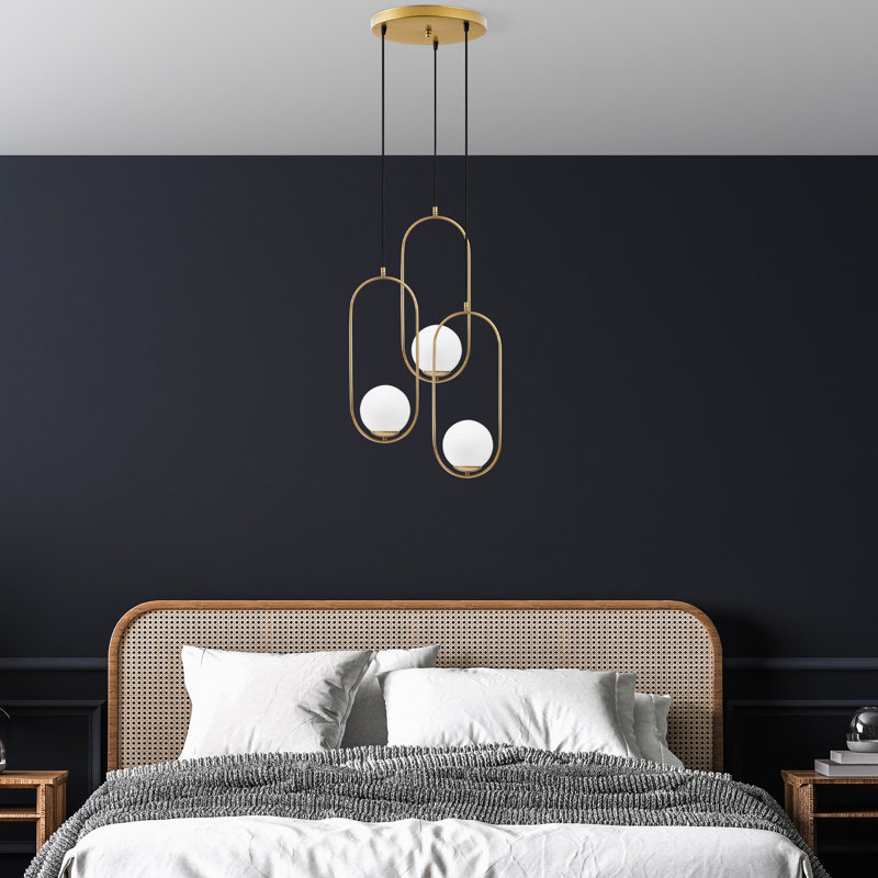 Elegant Gold Chandelier with Adjustable Height, Metal Body, 17.3 x 17.3 x 45.3 inches | Cap Diameter: 5.9 inches | Socket Type: 3 x E27 Max 40W | Perfect for Dining Rooms & Living Spaces, Stylish and Modern Design