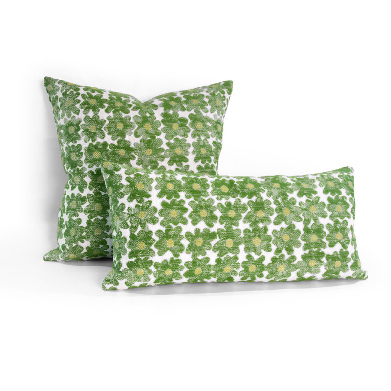 Daisy Performance Square Pillow Cover & Insert, Avocado, Square 18"