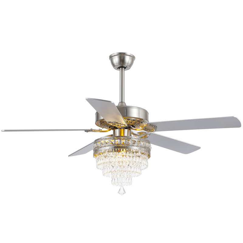 Ventilateur de plafond 52 "/ 62" en cristal Fandelier avec lumières et télécommande, Argent, 52"