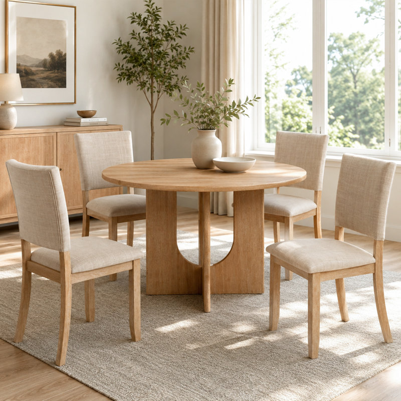 Ensemble de table de salle à manger moderne en bois massif 5 pièces pour 4 personnes, ensemble de table de cuisine avec 4 chaises rembourrées