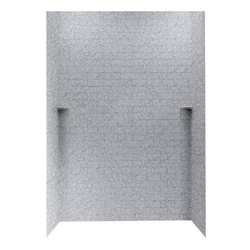Solid Surface Three Panel Shower Wall, Gray Granite, 96" H x 62" W x 36" D
