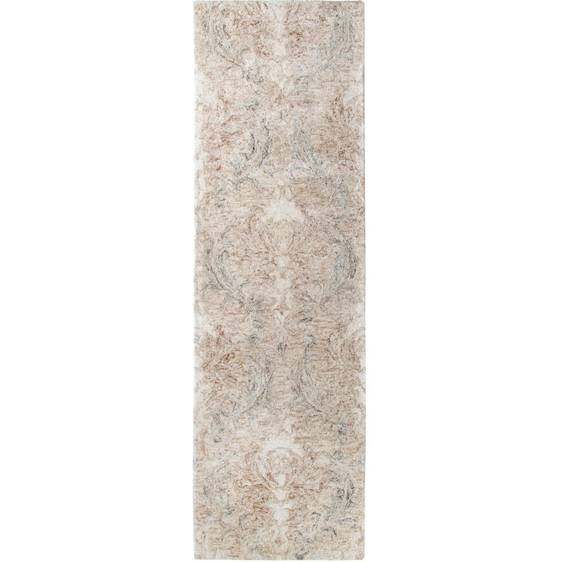 Carrera Damask Handmade Tufted Wool Stone Area Rug, Runner 2'6" x 8'