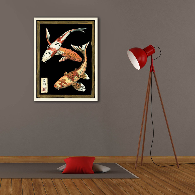 Toile épique Graffiti «Koi Fish On Black 1» par Chariklia Zarris, 26 po x 34 po