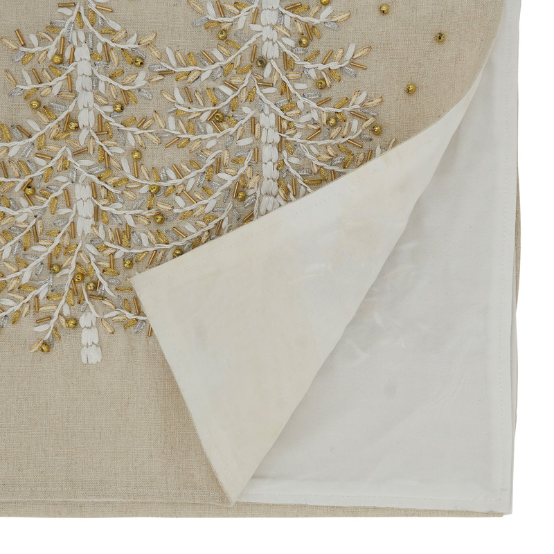 Natural Embroidered Christmas Tree Table Runner, 14" x 72"
