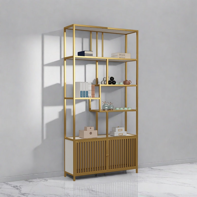 Acuna, (5 Shelves) 78.7"H x 47.2"W x 11.8"D  , Gold/White