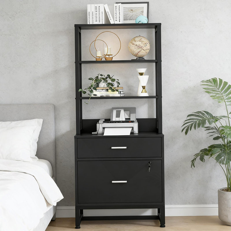 Spacious Filing Cabinet,Height File Cabinet,Stable Cabinet With Open Bookcase, Black