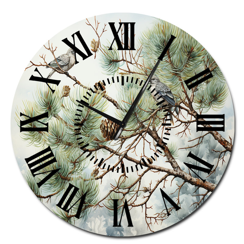 Horloge murale oiseau sur pin I, Surdimensionné