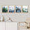Décoration de salle de bain, décoration murale, collage de photos, vert et bleu sarcelle, aquarelle, forêt, pins, décor
