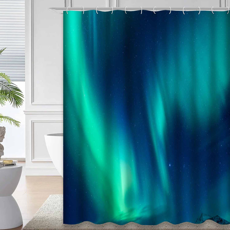 Magnifique rideau de douche abstrait bleu vert avec 12 crochets Northern Lights, L 72 po x l 78 po