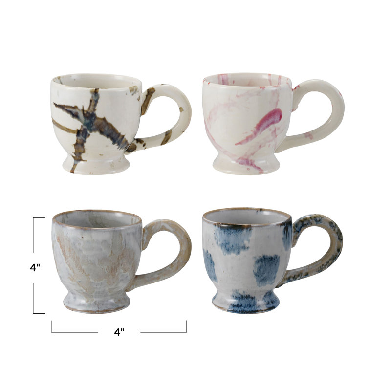 Ensemble de tasses à pied en grès avec glacis réactif éclaboussé