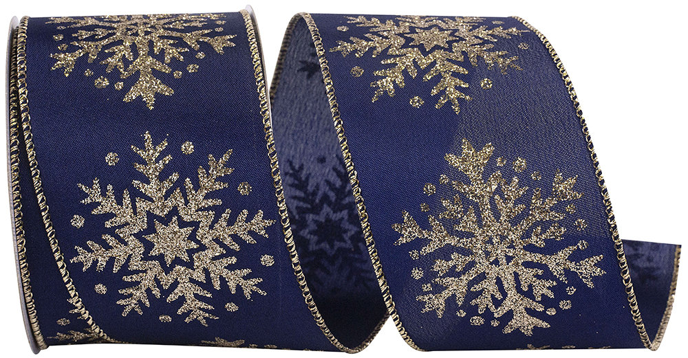The Holiday Aisle® 2-1/2"X10Yd Navy Snowflake Glitter Jumbo Wired Edge Ribbon | Wayfair