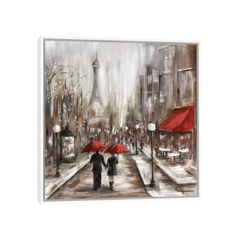 «Rainy Af après-midi Café» par Marilyn Dunlap - impression, H 26 po x l 26 po x P 1,5 po, Toile blanche encadrée