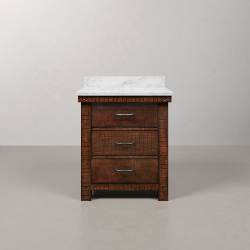 Jessen 30'' W Single Vanity, Carrara White, Rostic Sienna