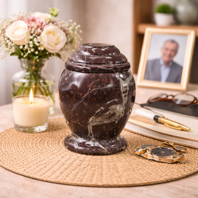 Marble Cremation Urn For Ashes, Small, Red Zebra