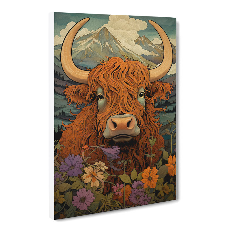 Highland Cow Nouveau No.2 - Wrapped Canvas, 50cm H x 35cm W x 3cm D