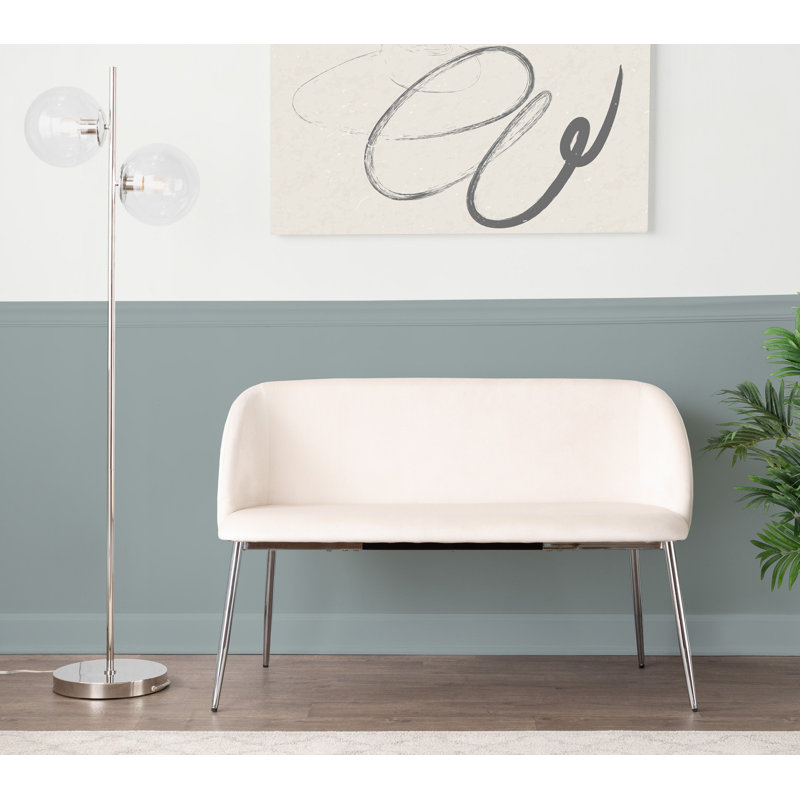 Banc rembourré en velours Terrence, Crème / chrome