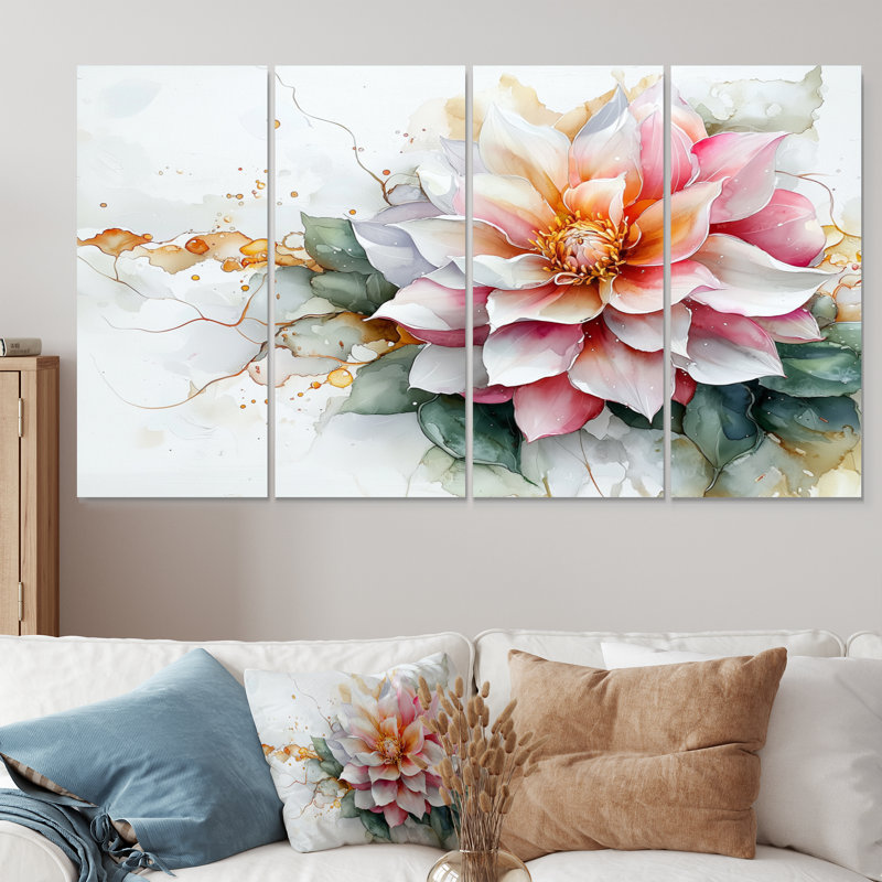 «Modern Dahlia Spring Muse II», art mural Dahlia - ensemble d'art mural traditionnel, H 28 po x l 48 po, 4